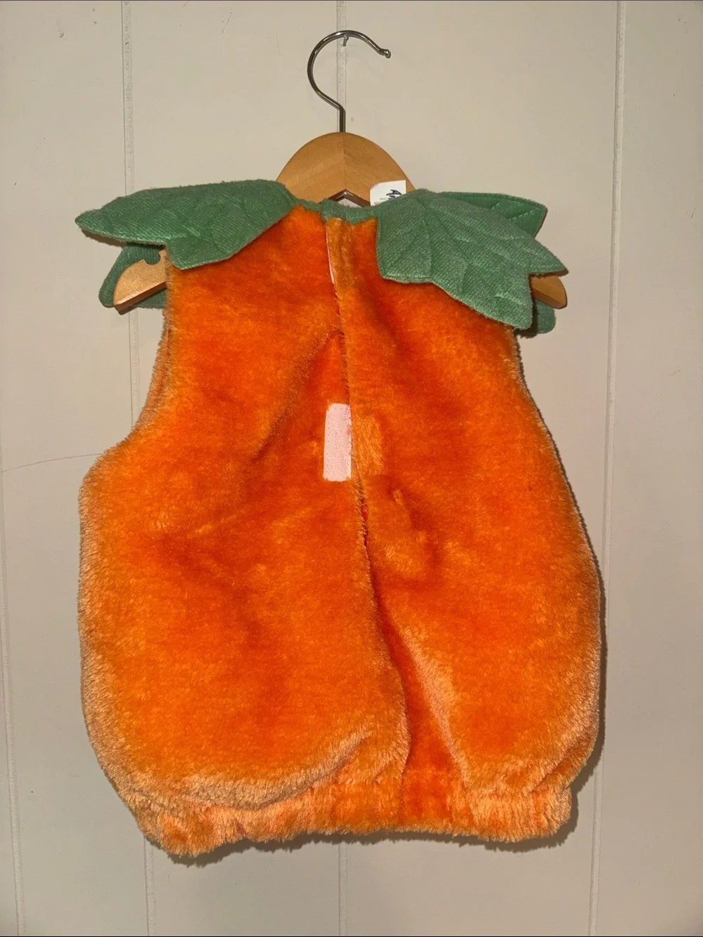 Kids Plush Pumpkin Costume with Green Leaf Collar
